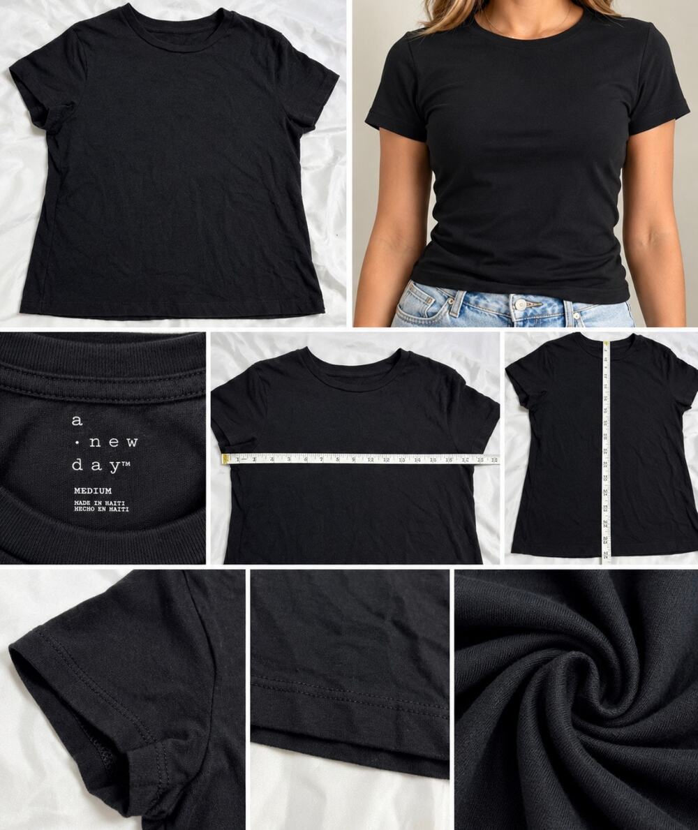 A New Day Women’s Medium Black Short Sleeve Crewneck Basic T-Shirt Casual Tee